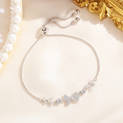 Lắc Tay Bạc Nữ đính đá CZ Dây Rút Hình Chiếc Nơ Kylie LILI 166068 4