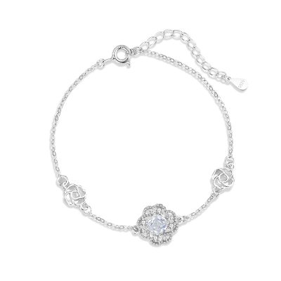 Lắc Tay Bạc Nữ đính đá CZ Hình Bông Hoa Hồng Rose LILI 166089 4