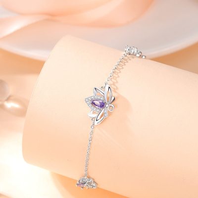Lắc Tay Bạc Nữ đính đá CZ Hình Bông Hoa Sen Journee LILI 166104 3