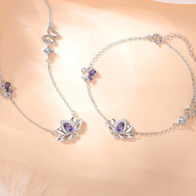 Lắc Tay Bạc Nữ đính đá CZ Hình Bông Hoa Sen Journee LILI 166104 4