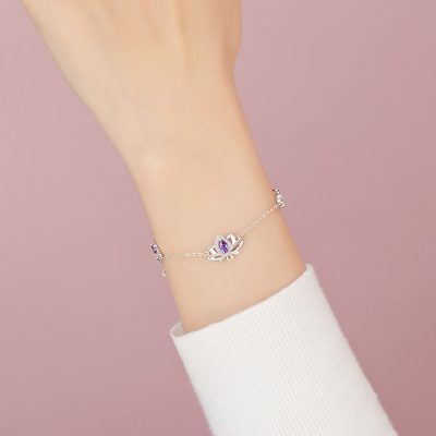 Lắc Tay Bạc Nữ đính đá CZ Hình Bông Hoa Sen Journee LILI 166104 7