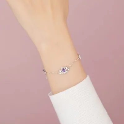 Lắc Tay Bạc Nữ đính đá CZ Hình Bông Hoa Sen Journee LILI 166104 7