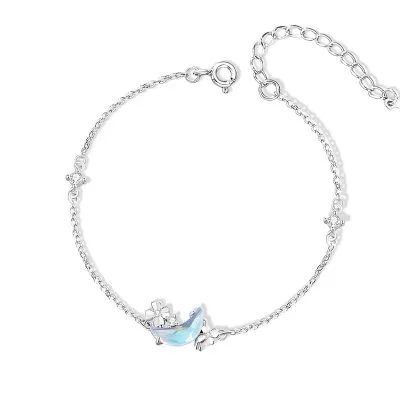 Lắc Tay Bạc Nữ đính đá CZ Trăng Và Hoa Lia LILI 166096 4