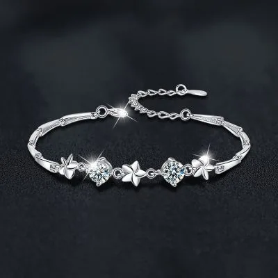 Lắc Tay Bạc Nữ đính Kim Cương Moissanite Hoa May Mắn Hallie LILI 166027 2