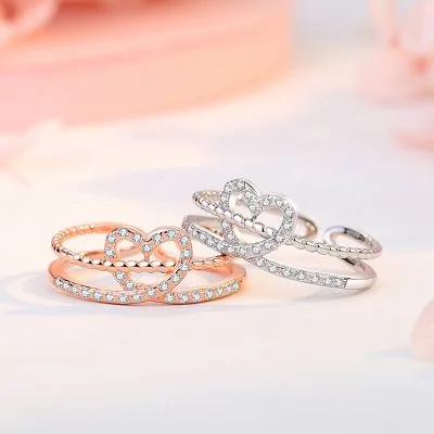 Nhẫn Bạc Nữ đinh Mạ Vàng đính đá CZ Hình Trái Tim Jordyn LILI 166248 1