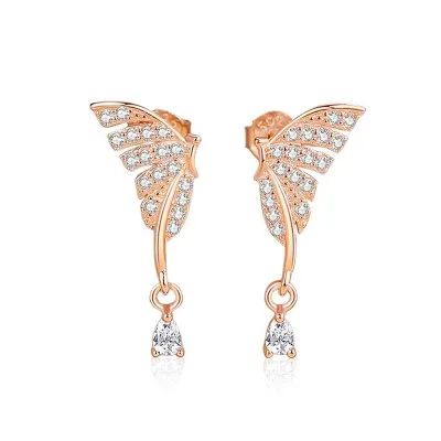 Bong Tai Bac Nu Dinh Da CZ Hinh Ho Diep Hana LILI 100643 5