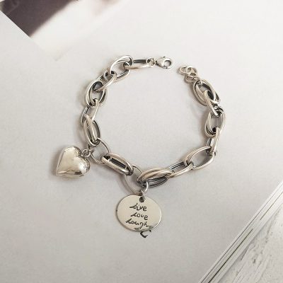Lắc Tay Bạc Nữ Dạng Mắt Xích Tròn Vuông Hip Hop Hình Trái Tim LILI 924227 10
