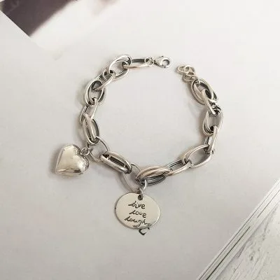 Lắc Tay Bạc Nữ Dạng Mắt Xích Tròn Vuông Hip Hop Hình Trái Tim LILI 924227 10