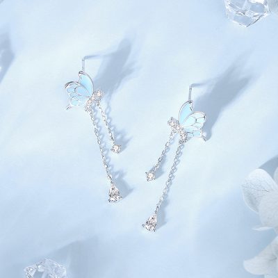Bông Tai Bạc Nữ Dạ Quang đính đá CZ Hồ điệp Elisa LILI 173117 2