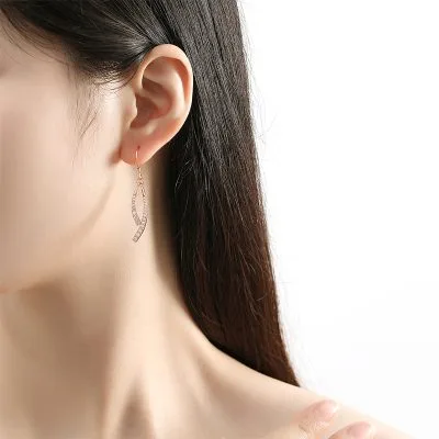 Bông Tai Bạc Nữ đính đá CZ đuôi Cá Kiểu Pháp Amy LILI 173187 4