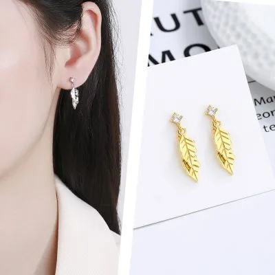 Bông Tai Bạc Nữ đính đá CZ Hình Chiếc Lá Milani LILI 173381 1