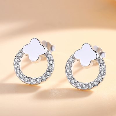 Bông Tai Bạc Nữ đính đá CZ Hình Cỏ 4 Lá Saylor LILI 173225 1