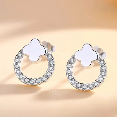 Bông Tai Bạc Nữ đính đá CZ Hình Cỏ 4 Lá Saylor LILI 173225 1