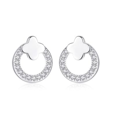 Bông Tai Bạc Nữ đính đá CZ Hình Cỏ 4 Lá Saylor LILI 173225 5