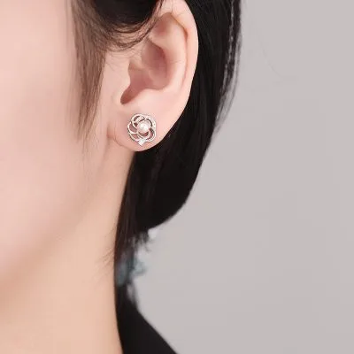 Bông Tai Bạc Nữ đính đá CZ Hình Hoa Trà Lucille LILI 173371 3