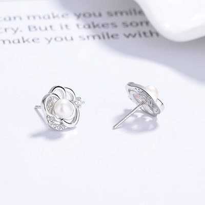 Bông Tai Bạc Nữ đính đá CZ Hình Hoa Trà Lucille LILI 173371 4