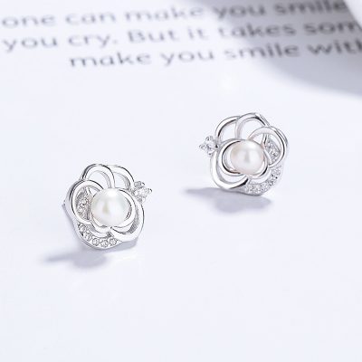 Bông Tai Bạc Nữ đính đá CZ Hình Hoa Trà Lucille LILI 173371 5
