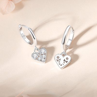 Bông Tai Bạc Nữ đính đá CZ Hình Trái Tim Cataleya LILI 173215 2