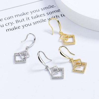 Bông Tai Bạc Nữ đính đá CZ Hình Vuông Elaina LILI 173353 1