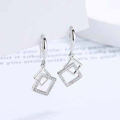 Bông Tai Bạc Nữ đính đá CZ Hình Vuông Elaina LILI 173353 2