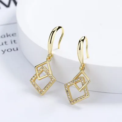 Bông Tai Bạc Nữ đính đá CZ Hình Vuông Elaina LILI 173353 5