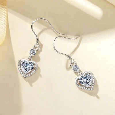 Bông Tai Bạc Nữ đính đá CZ Trái Tim Selena LILI 173199 1