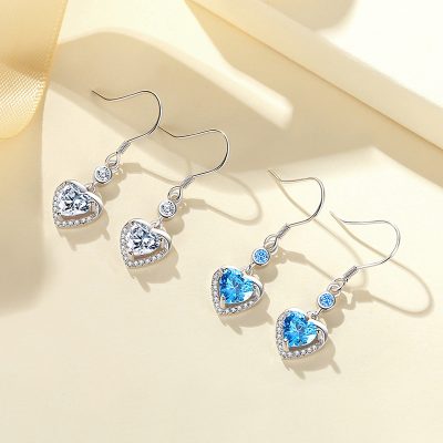 Bông Tai Bạc Nữ đính đá CZ Trái Tim Selena LILI 173199 2