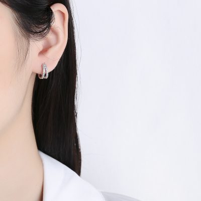 Bông Tai Bạc Nữ đính đá CZ Tròn Cách điệu Alanna LILI 173392 3