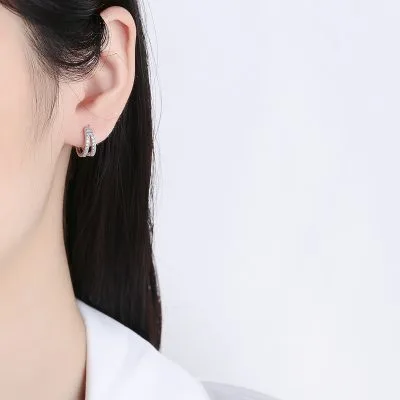 Bông Tai Bạc Nữ đính đá CZ Tròn Cách điệu Alanna LILI 173392 3
