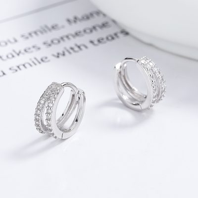 Bông Tai Bạc Nữ đính đá CZ Tròn Cách điệu Alanna LILI 173392 5