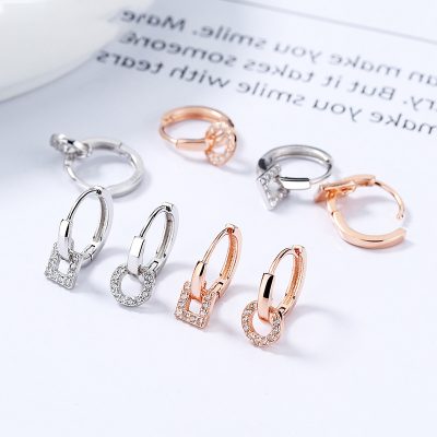 Bông Tai Bạc Nữ đính đá CZ Tròn Vuông Gabriella LILI 173765 1