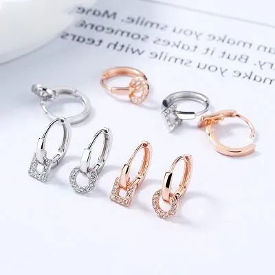 Bông Tai Bạc Nữ đính đá CZ Tròn Vuông Gabriella LILI 173765 1