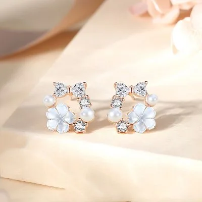 Bông Tai Bạc Nữ đính đá CZ Vòng Hoa Nhỏ Emmy LILI 173144 1