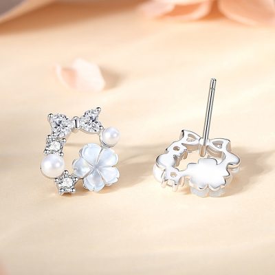Bông Tai Bạc Nữ đính đá CZ Vòng Hoa Nhỏ Emmy LILI 173144 2