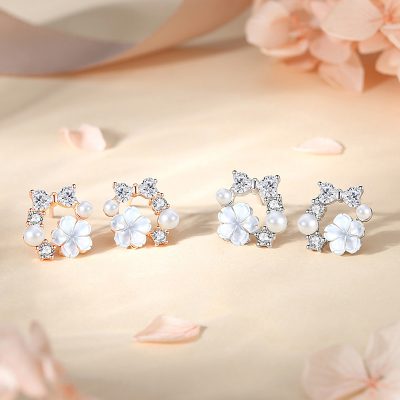 Bông Tai Bạc Nữ đính đá CZ Vòng Hoa Nhỏ Emmy LILI 173144 3
