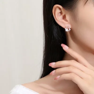 Bông Tai Bạc Nữ đính đá CZ Vòng Hoa Nhỏ Emmy LILI 173144 4
