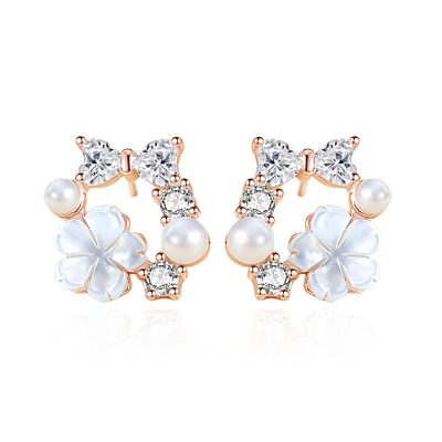 Bông Tai Bạc Nữ đính đá CZ Vòng Hoa Nhỏ Emmy LILI 173144 5