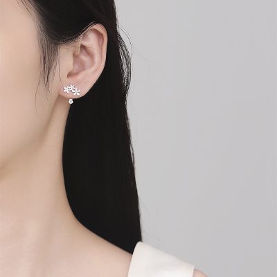 Bông Tai Bạc Nữ Hình 3 Bông Hoa Nhỏ Rowan LILI 173343 2