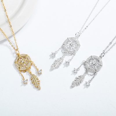 Dây Chuyền Bạc Nữ đính đá CZ Chiếc Lá Dreamcatcher LILI 173819 2