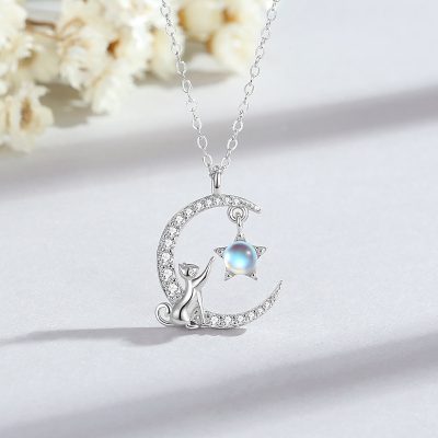 Dây Chuyền Bạc Nữ đính đá CZ Mèo Mặt Trăng Arleth LILI 173073 1