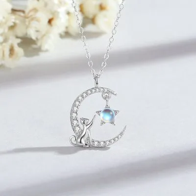 Dây Chuyền Bạc Nữ đính đá CZ Mèo Mặt Trăng Arleth LILI 173073 1