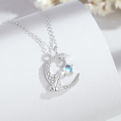 Dây Chuyền Bạc Nữ đính đá CZ Mèo Mặt Trăng Arleth LILI 173073 2