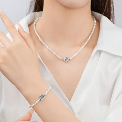 Dây Chuyền Bạc Nữ đính đá CZ, Ngọc Trai Victoria LILI 173025 2