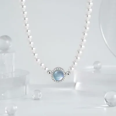Dây Chuyền Bạc Nữ đính đá CZ, Ngọc Trai Victoria LILI 173025 4