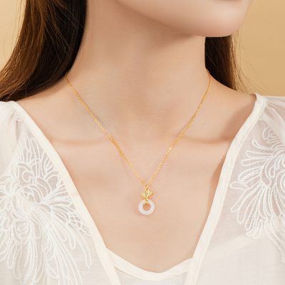 Dây Chuyền Bạc Nữ đính đá Chalcedony Lá Bạch Quả Stella LILI 173043 2