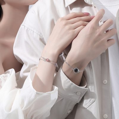 Lắc Tay Bạc Cặp đôi đính đá Obsidian Hoa Anh đào Rosalina LILI 173942 3