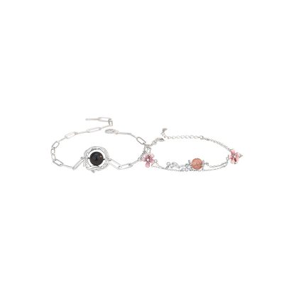 Lắc Tay Bạc Cặp đôi đính đá Obsidian Hoa Anh đào Rosalina LILI 173942 5