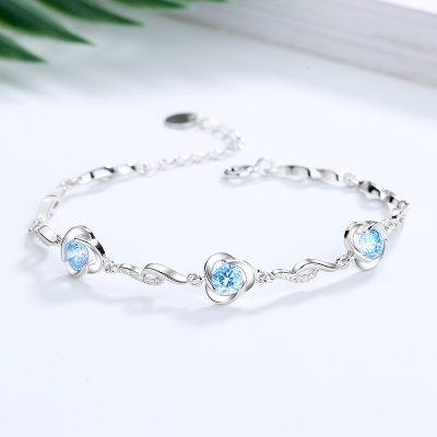 Lắc Tay Bạc Nữ đính đá CZ Cỏ 3 Lá Gemma LILI 172475 1