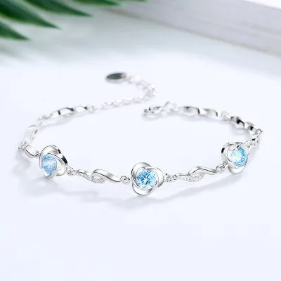 Lắc Tay Bạc Nữ đính đá CZ Cỏ 3 Lá Gemma LILI 172475 1