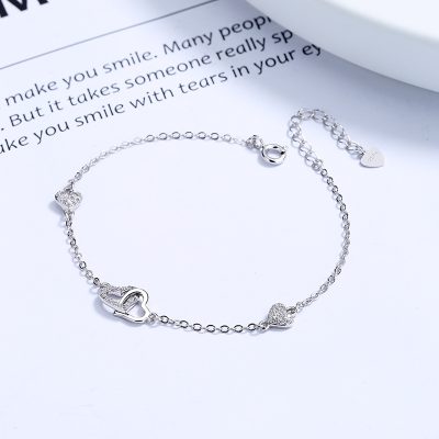 Lắc Tay Bạc Nữ đính đá CZ Hình Trái Tim Lồng Nhau Serenity LILI 172434 1
